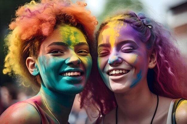 Meninas riem no festival de cores Holi Generative AI 5