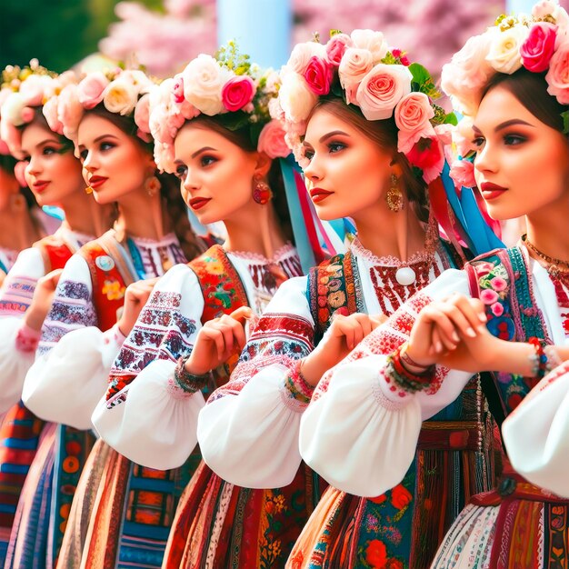 Foto meninas ucranianas dançando nos dias da herança dos cárpatos