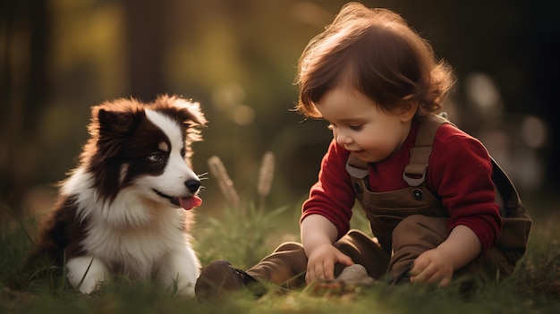 Menino a brincar com o cão.