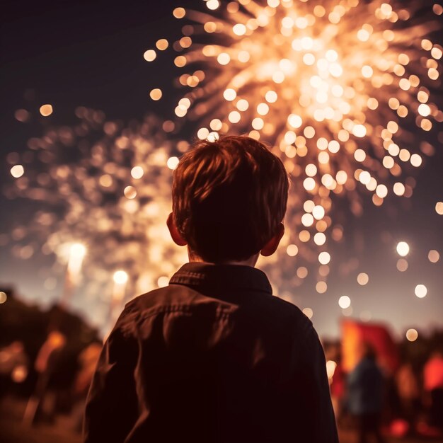 Menino a ver fogos de artifício