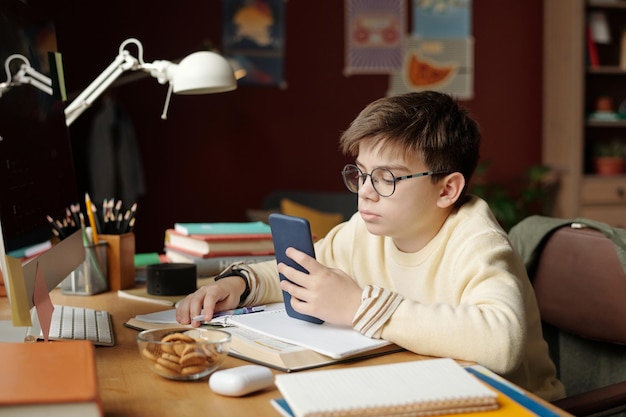 Menino a ver informações na Internet.