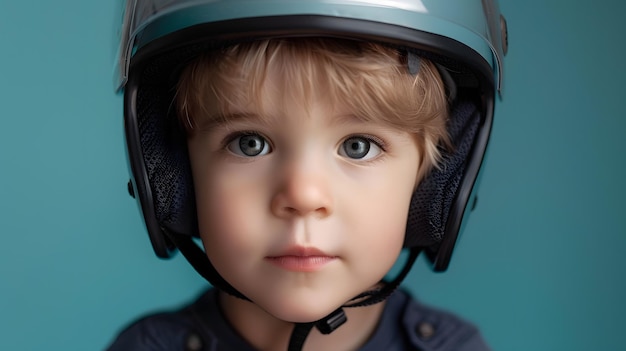 menino adorável com um capacete na cabeça um fundo mais sólido