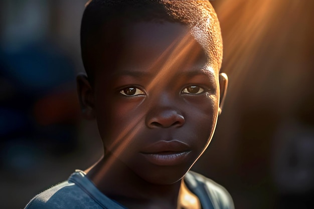 Menino africano com falta de água Imagem gerada por IA pós-processada