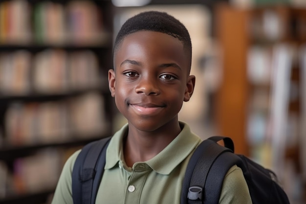 Menino afro-americano sorridente na escola Generative AI