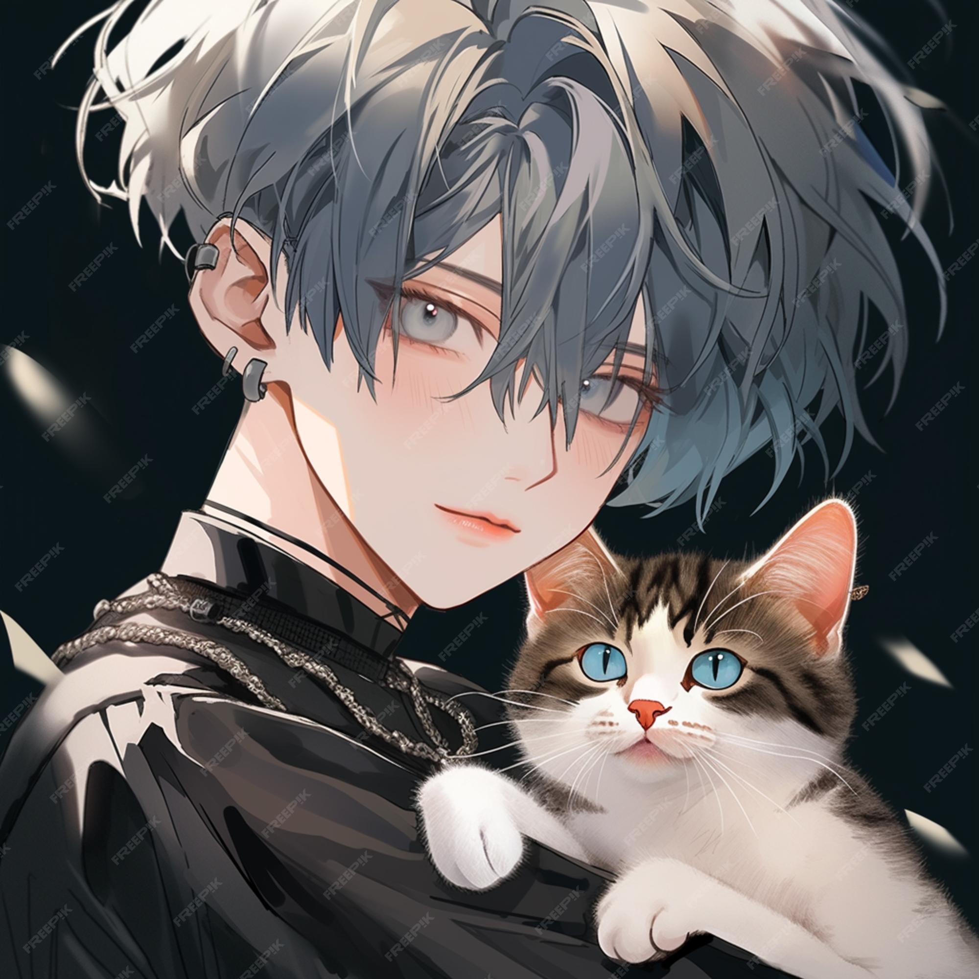 Menino anime com um gato nos braços ai generativa