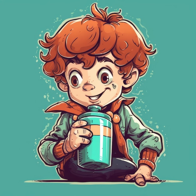 Menino bebendo ilustração de desenhos animados de leite com ai generativa