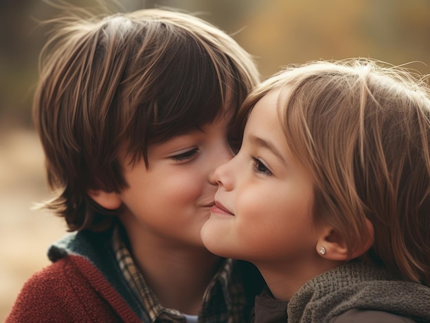 Menino beijando garota na bochecha