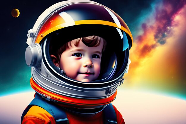 Menino bonito com capacete espacial Menino com capacete de piloto astronauta arte digital