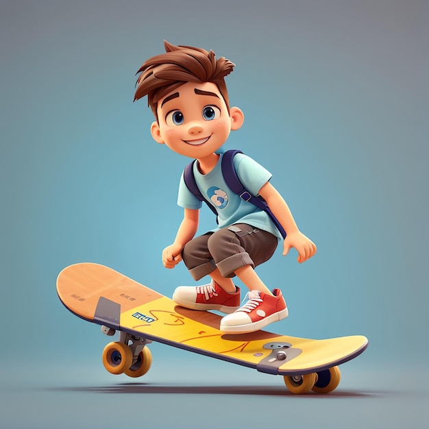 Menino bonito jogando skateboard desenho animado ícone vetorial ilustração pessoas conceito de ícone esportivo isolado