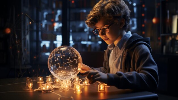 Menino brincando com bolas de cristal