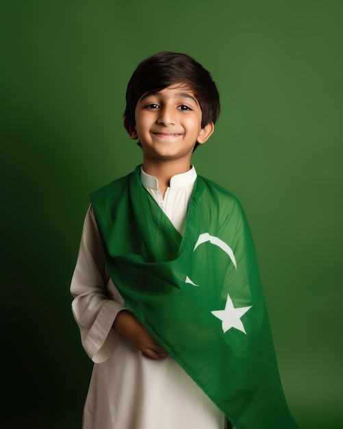 Menino com a bandeira do Paquistão