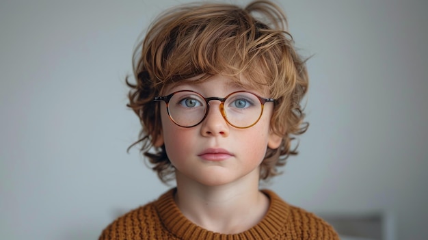 Foto menino com óculos olhando para a câmera