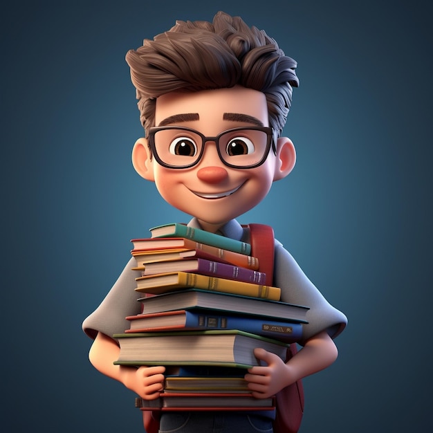 menino com óculos segurando uma pilha de livros dia mundial do livro