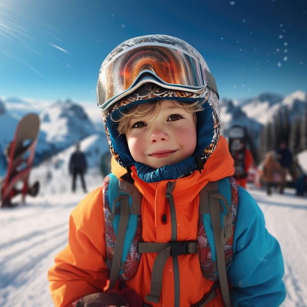 Menino com snowboard intrincado Ai Generative