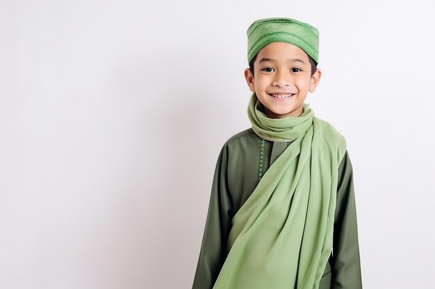 Menino com traje muçulmano verde