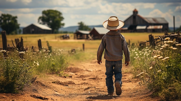 Foto menino com um chapéu de cowboy