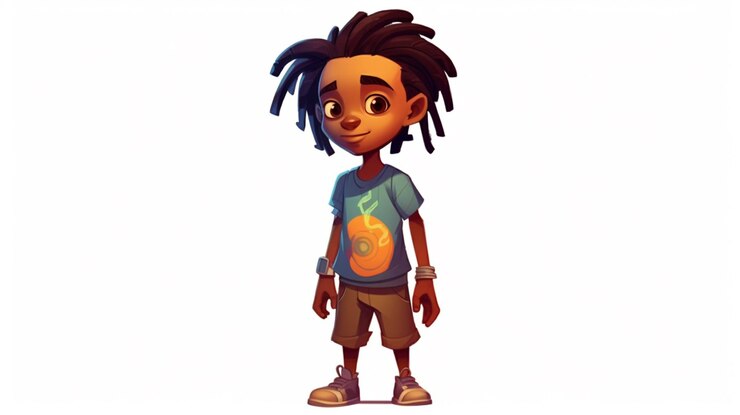 Foto menino de desenho animado com dreadlocks e uma camiseta em ai generativa