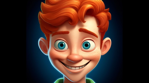Menino de desenho animado ruivo com um sorriso vencedor e uma camisa verde capturado por GenerativeAI