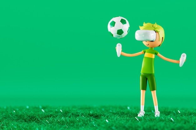 Menino de personagem 3d de desenho animado de ação em ação esportiva