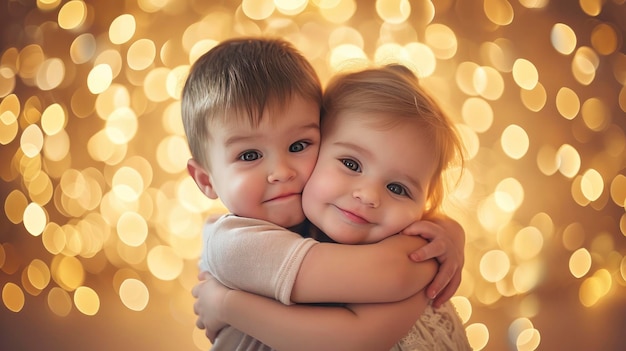 Menino e menina fofos abraçam o conceito de amor