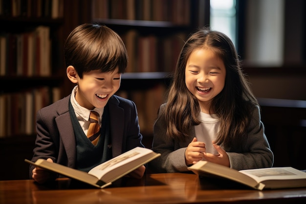 Menino e menina lendo um livro