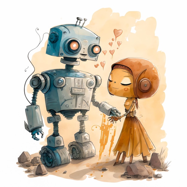 Menino e menina robô amor entre andróides