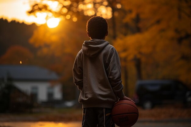 Menino Equinócio Outonal Esportivo e IA Gerativa de Basquete