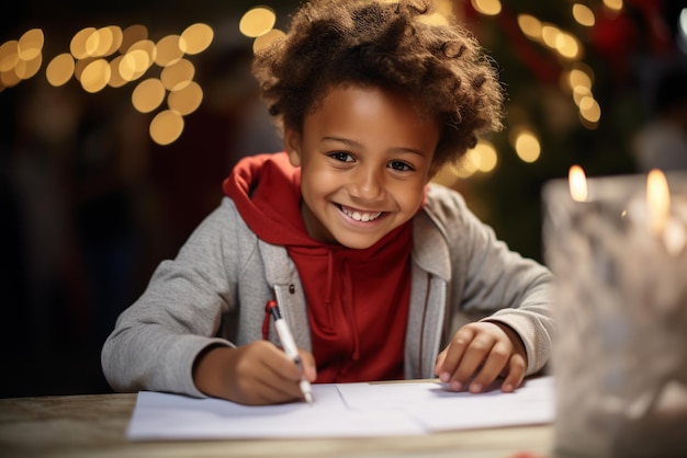 Menino escrevendo carta para Papai Noel