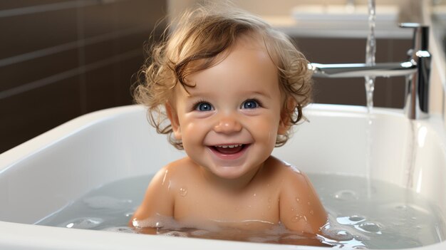 Foto menino feliz tomando banho família hd 8k papel de parede stock photographic image