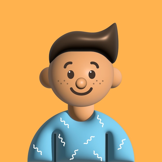 Menino ilustração 3D Retrato Personagem sorridente com pele escura
