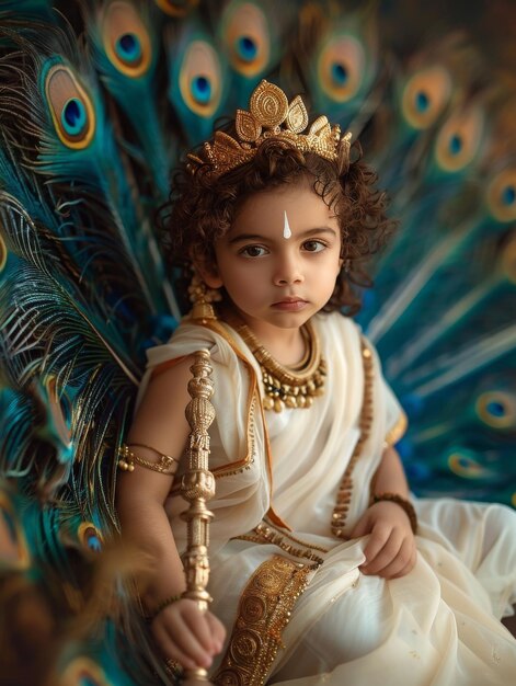 Foto menino indiano vestido como a divindade budista senhor rama shiva buda hinduísmo roupa religiosa tradicional