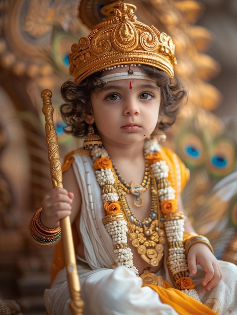 Menino indiano vestido como a divindade budista senhor rama shiva buda hinduísmo roupa religiosa tradicional