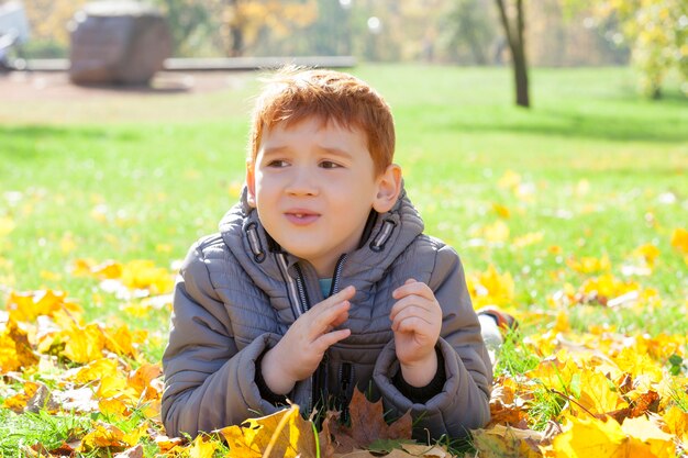 menino no parque de outono