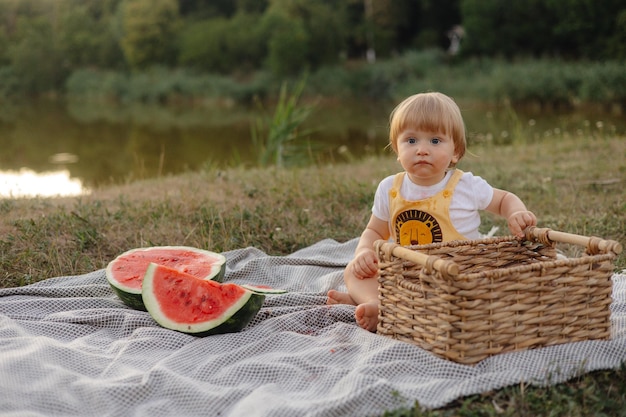 menino no piquenique de verão