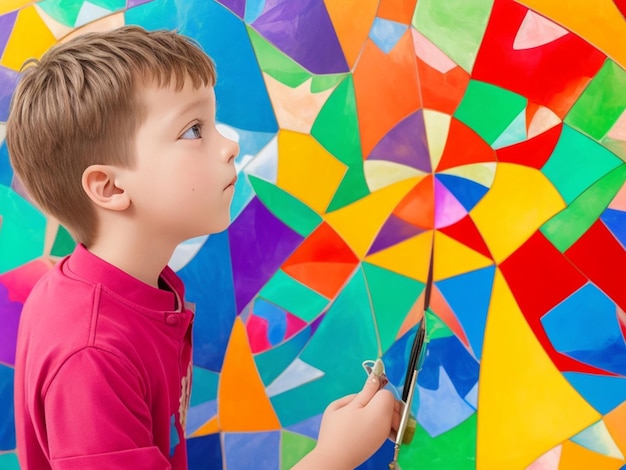 Menino olhando através de um caleidoscópio colorido