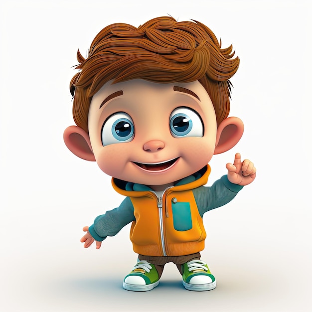Foto menino pequeno em fundo colorido, personagem de desenho animado engraçado, garoto da escola 3d generative ai