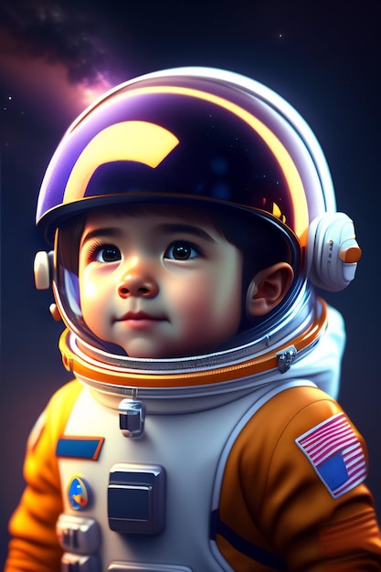 Foto menino pequeno em traje de astronauta no espaço