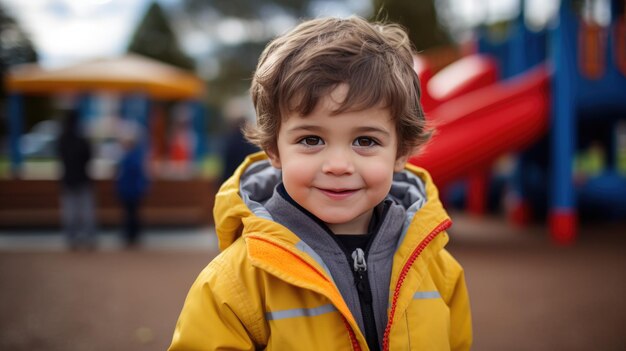 Foto menino pré-escolar brincando no playground do lado de fora