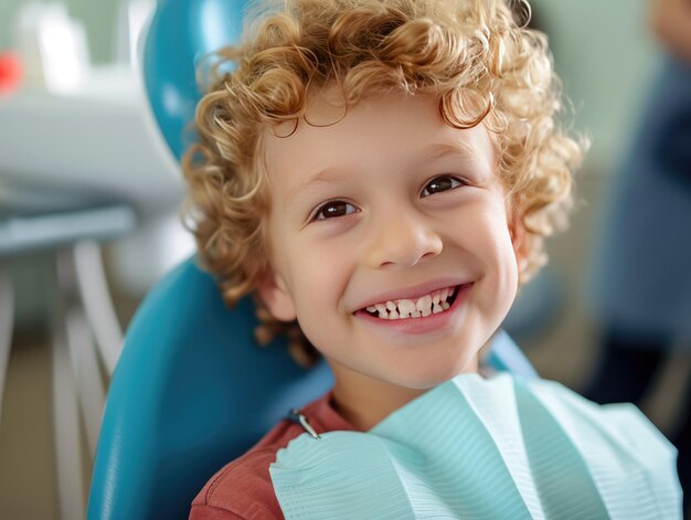 Foto menino satisfeito no consultório do dentista