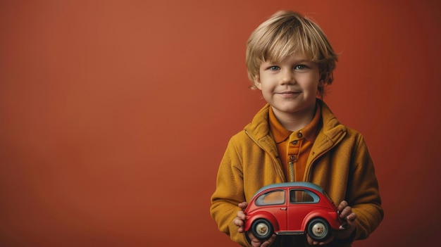 Menino segurando um carro de brinquedo