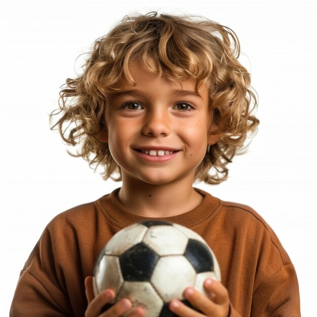 Menino segurando uma bola de futebol