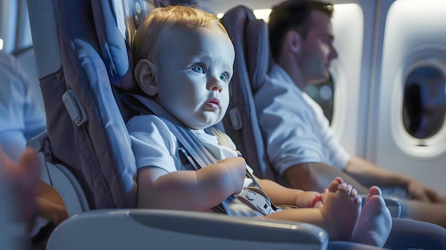 Foto menino seguro e aconchegante no seu assento de avião