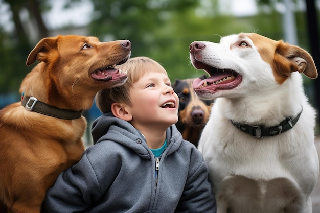 Menino testemunhando os cães ladrarem pela primeira vez