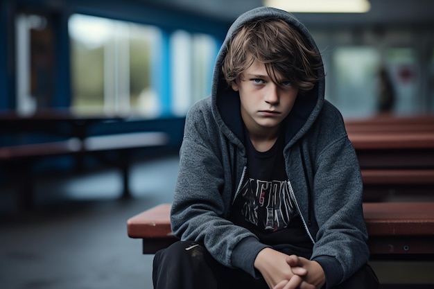 menino triste na escola se sentindo sozinho na escola bullying Puberdade idade difícil