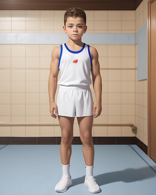 Foto menino vestindo uniforme de ginástica com design legal