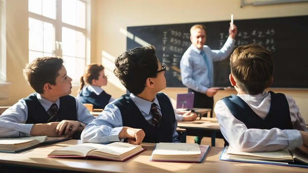 Meninos de escola na aula