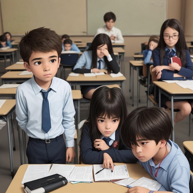 Meninos e meninas bonitos em uma sala de aula