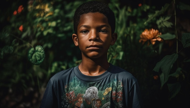 Meninos e meninas sorridentes desfrutando da beleza da natureza gerada pela IA