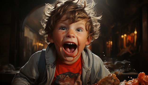 Meninos fofos sorridentes alegres da infância celebração alegre crianças rindo lúdicas geradas por inteligência artificial