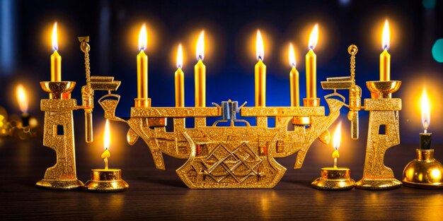 Menorá de Hanukkah con velas brillantes